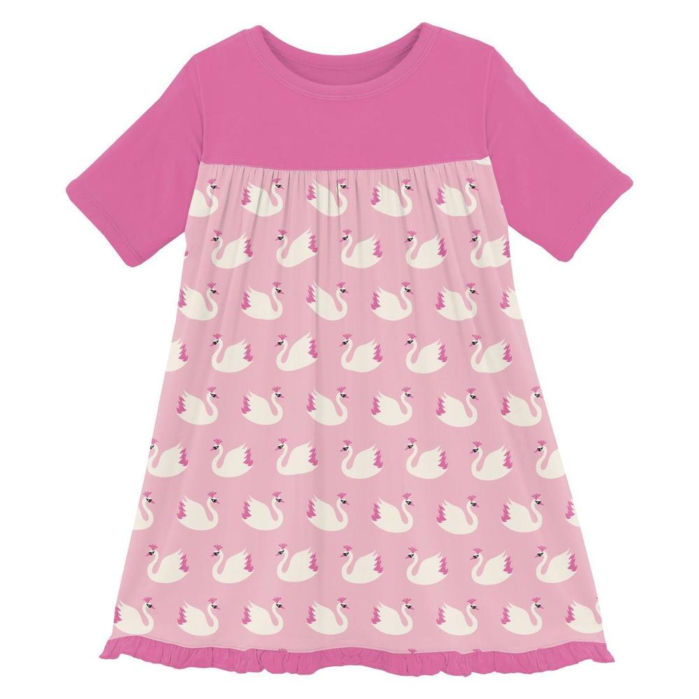 NEW KICKEE girls' short sleeve swing dress in cake pop swan princess